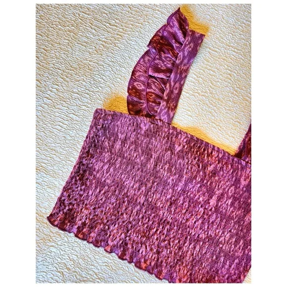 H&M Ruffle Smocked Crop Top Small Pink Pattern NWT - Picture 6 of 8